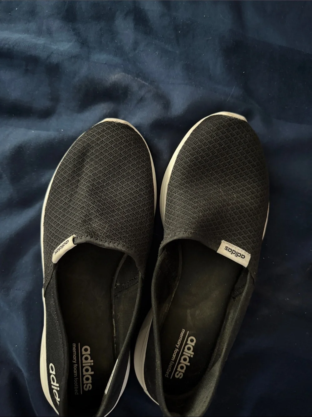 adidas Women’s Black Slip-On Sneakers with memory foam footbed and white soles